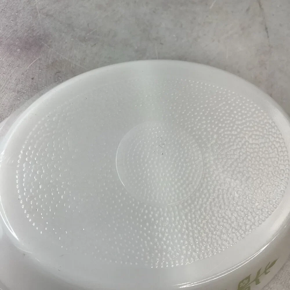 Vintage GlassBake Green Daisy Divided‎ Casserole Dish Milk Glass 12”
